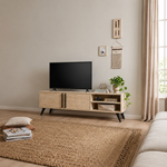 Tv Ünitesi 2 Kapaklı Raflı Dolaplı Tv Sehpası Traverten
