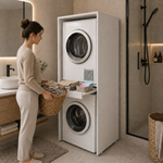 Çamaşır Ve Kurutma Makinesi Dolabı Kapaksız Çekmeceli Banyo Dolabı Beyaz