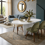 Oval Salon Yemek Masası Kare Tek Ayak 160x90 -Beyaz