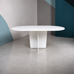 Oval Salon Yemek Masası Kare Tek Ayak 160x90 -Beyaz